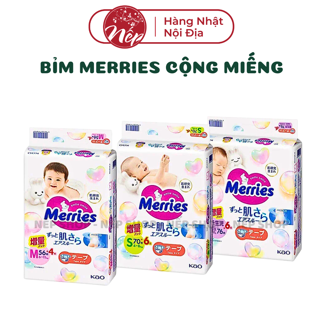 Bỉm merries nội địa nhật cộng miếng đủ size nb96/s88/m68 dán/m64 quần