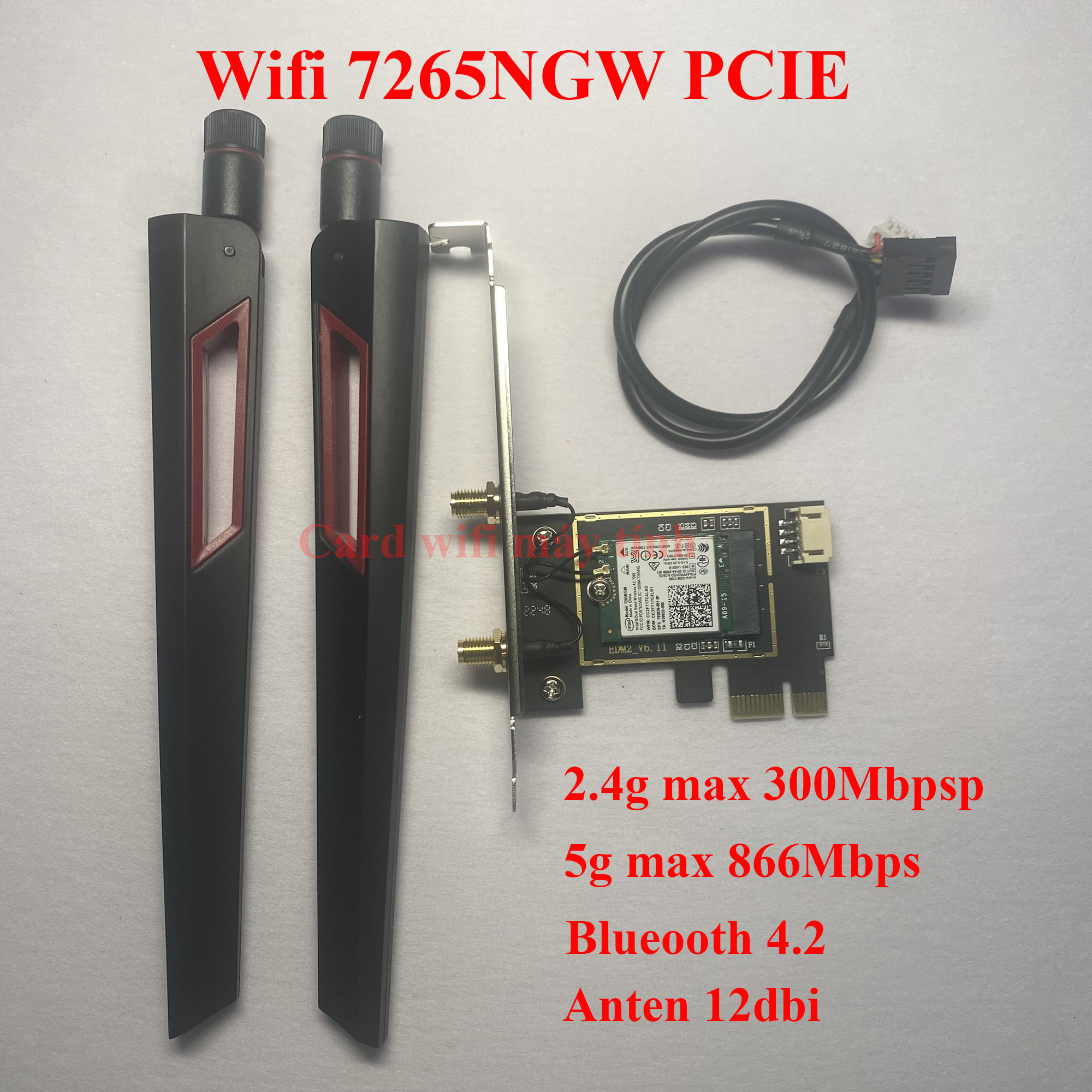 Card wifi intel 7265ngw 5g và 2.4g Bluetooth 4.2 dùng cho máy tính để bàn PC