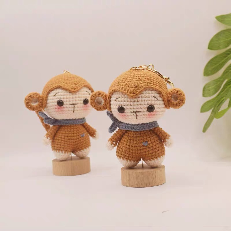 Móc khóa con khỉ dễ thương, móc khóa handmade 12 con giáp chất liệu len, móc khóa tuổi khỉ cute - Handmade