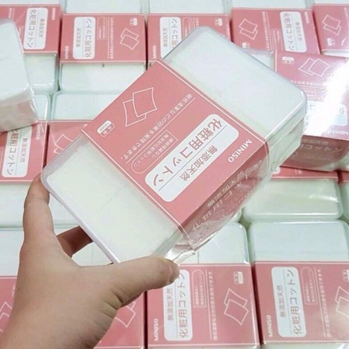 Bông Tẩy Trang Miniso Siêu Mỏng Nhật Bản Hộp 1000 Miếng 100% Cotton Nguyên Chất Dai Mềm, Không Gây Kích Ứng.