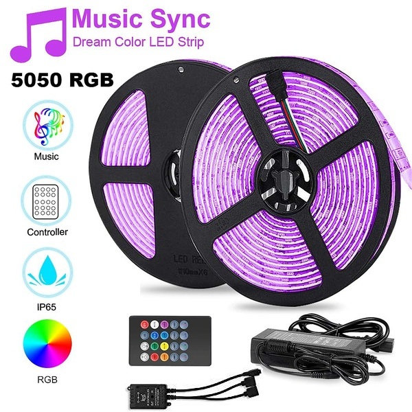 Đèn led trang trí trần nhà 10m 5050rgb + nguồn + bộ khiển led dây 10m cảm ứng nhạc