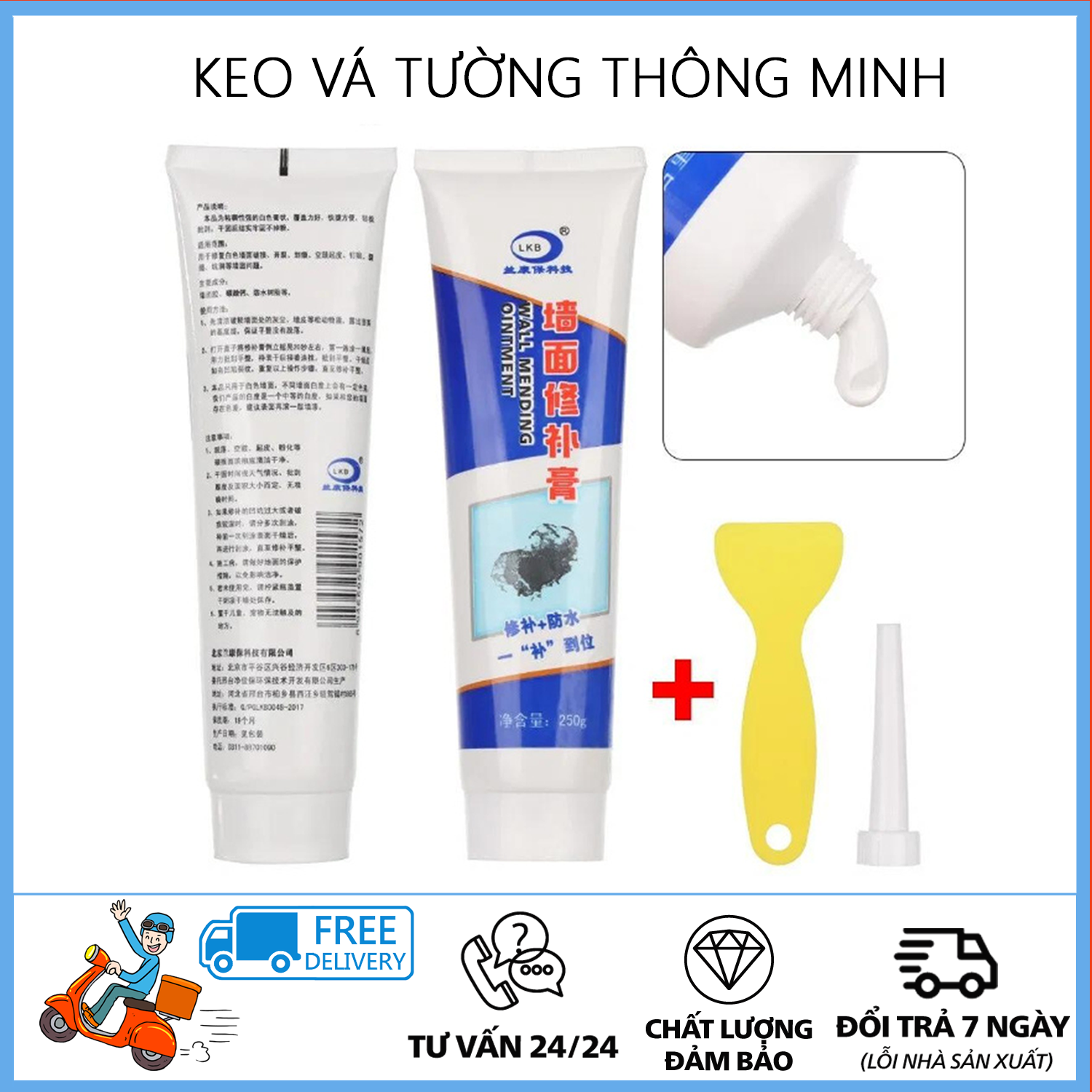 Keo vá tường -  Keo vá tường thông minh - Keo vá tường đa năng - Vá tường vá bể vá nhựa vá nứt THÔNG MINH, keo vá đa năng, giúp hàn kết vết nứt, tường nứt tiện dụng