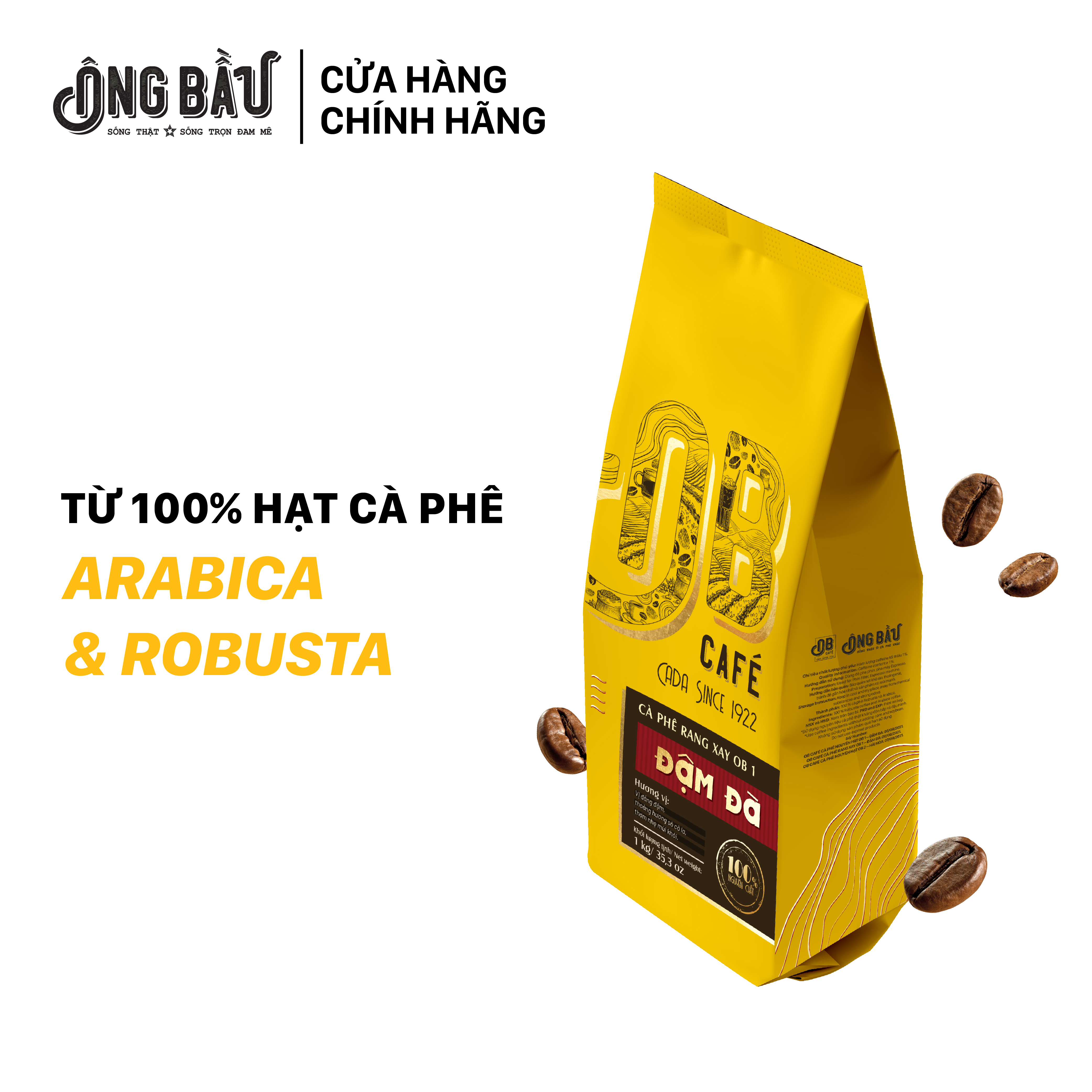 Ông Bầu Cà Phê Rang Xay OB1 – Đậm Đà - Túi 1kg