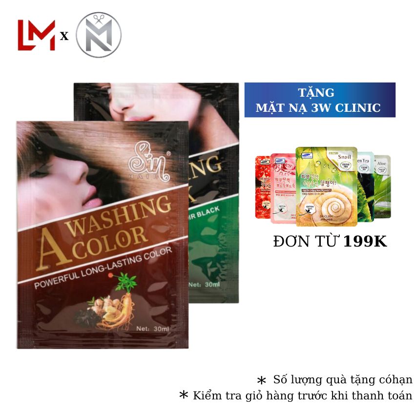 Dầu gội phủ bạc Sin Hair dạng gói, dầu gội nhuộm tóc số 1 Nhật Bản, 1 hộp 10 gói x 30ml phủ bạc đen nâu đều màu nhân sâm