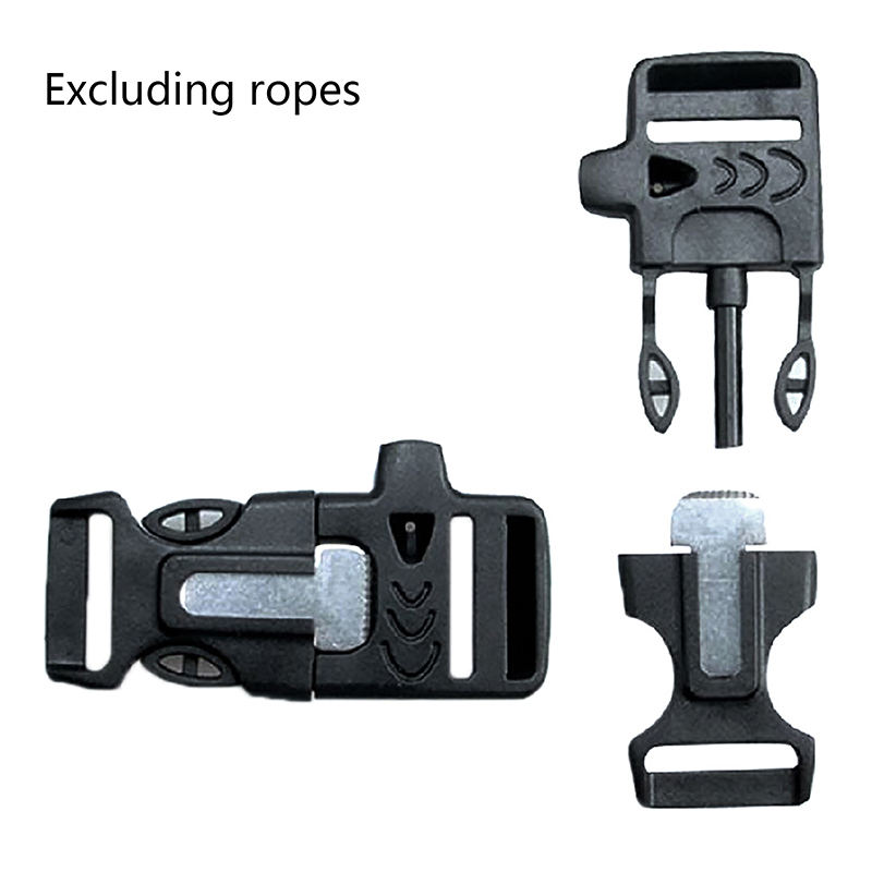 CCC💕 20mm lửa khởi động còi khóa màu đen đa mục đích công cụ Paracord Vòng đeo tay khẩn cấp tồn tại ngoài trời với la bàn