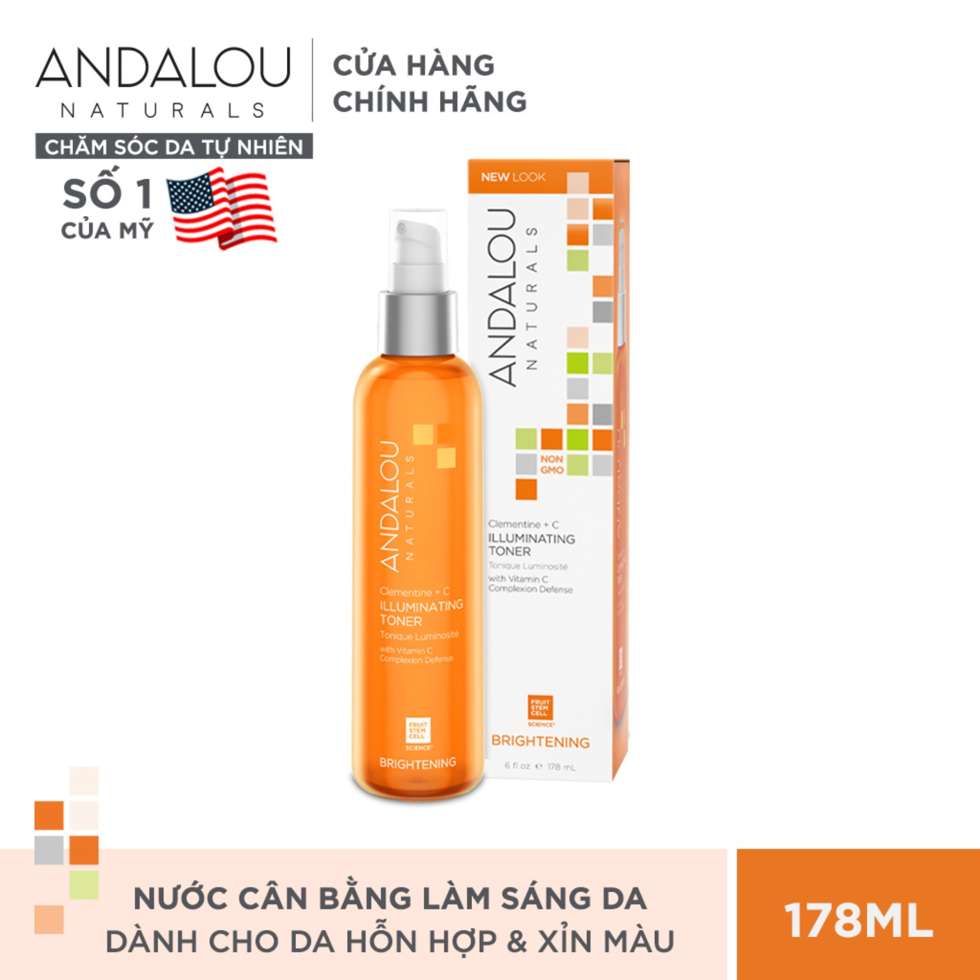 [HCM][QUÀ TẶNG ĐƠN TỪ 300K]Nước Cân Bằng Làm Sáng Da Andalou Naturals Clementine + C Illuminating Toner 178ml