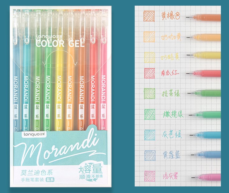 Set 9 bút mực gel Morandi nhiều màu nét 0.5mm viết êm tay