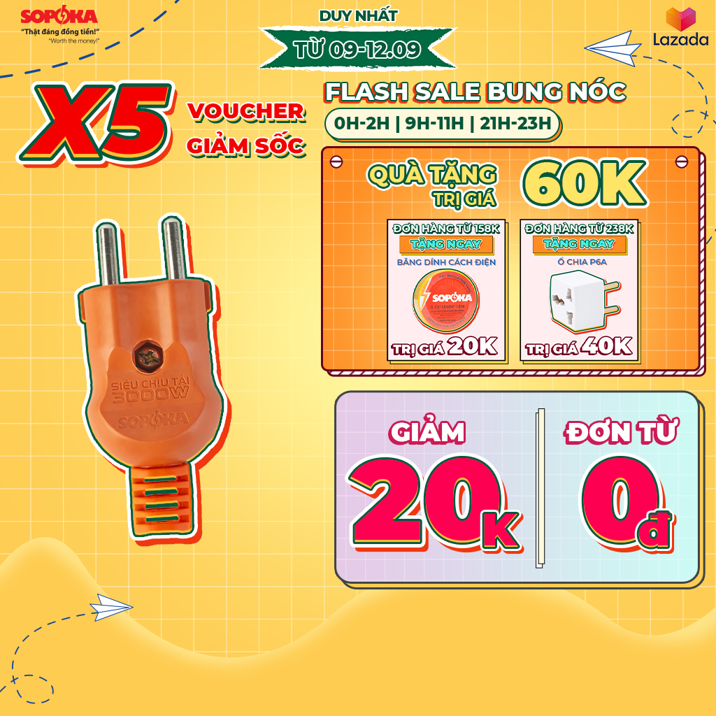 Phích cắm siêu chịu tải SOPOKA P3000W2+ chống vỡ chịu nhiệt