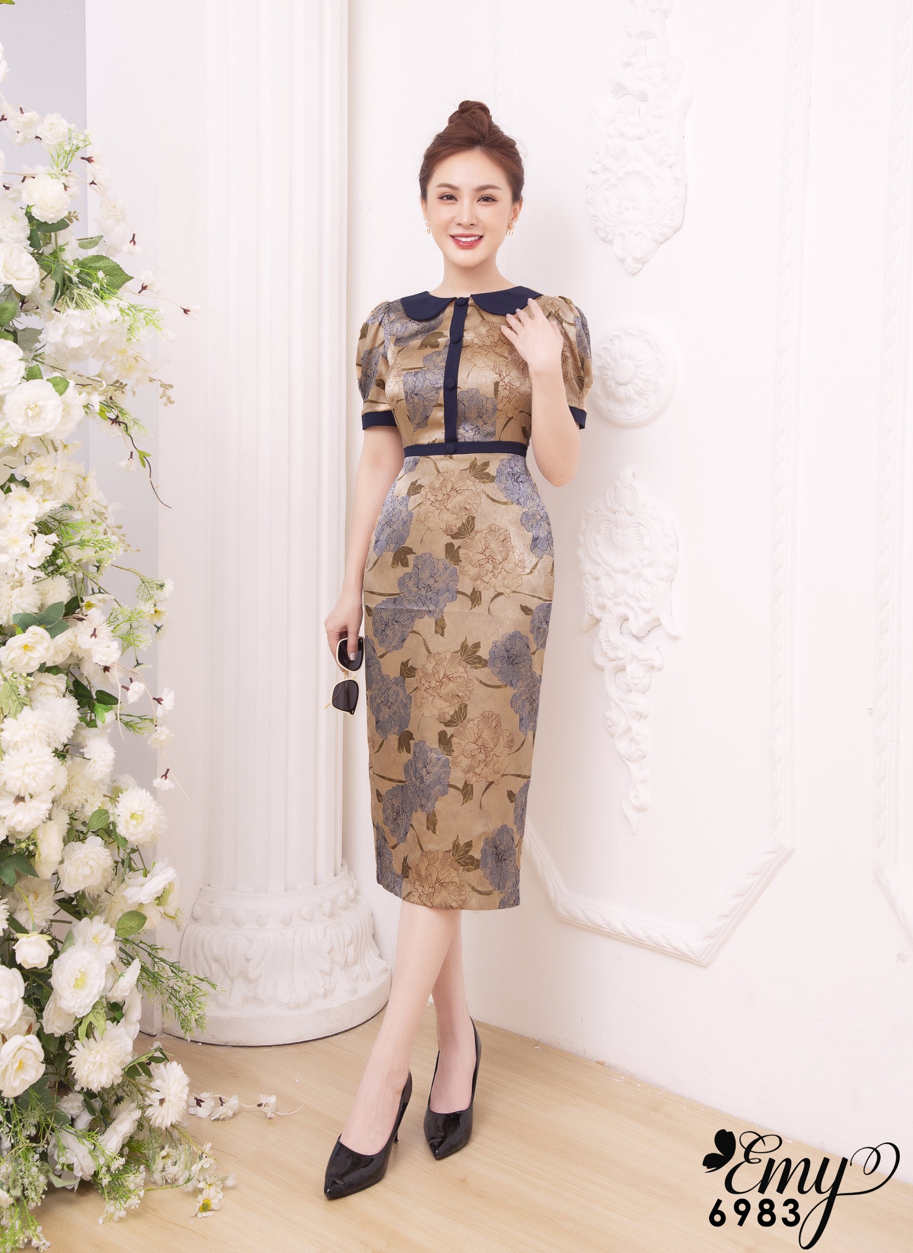 Đầm emy em6983 body cổ phối