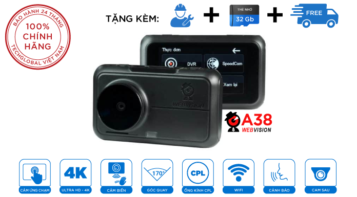 Camera Hành Trình Webvision A38 Quét biển tốc độ bằng AI Siêu Cảnh Báo