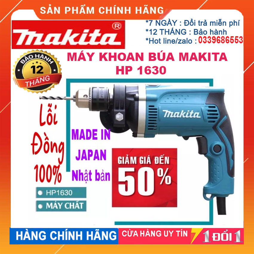 Khoan bê tông - khoan điện - máy khoan cầm tay chính hãng makita - máy khoan điện makita hp1630 công suất cực lớn 1200w - lõi đồng 100% - khoan búa - khoan tường - máy khoan gỗ - máy đục bê tông - máy khoan sắt - bảo hành toàn quốc