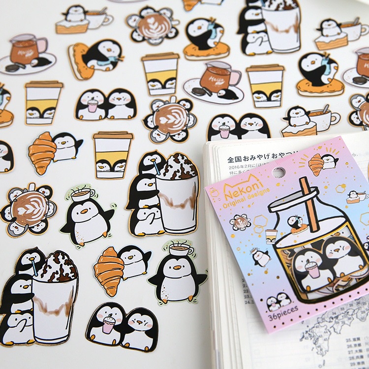 Túi đồ chơi hình dán 36 miếng sticker họa tiết động vật siêu cute trang trí sổ tay, Set đồ chơi hình dán dễ thương sáng tạo nhật ký