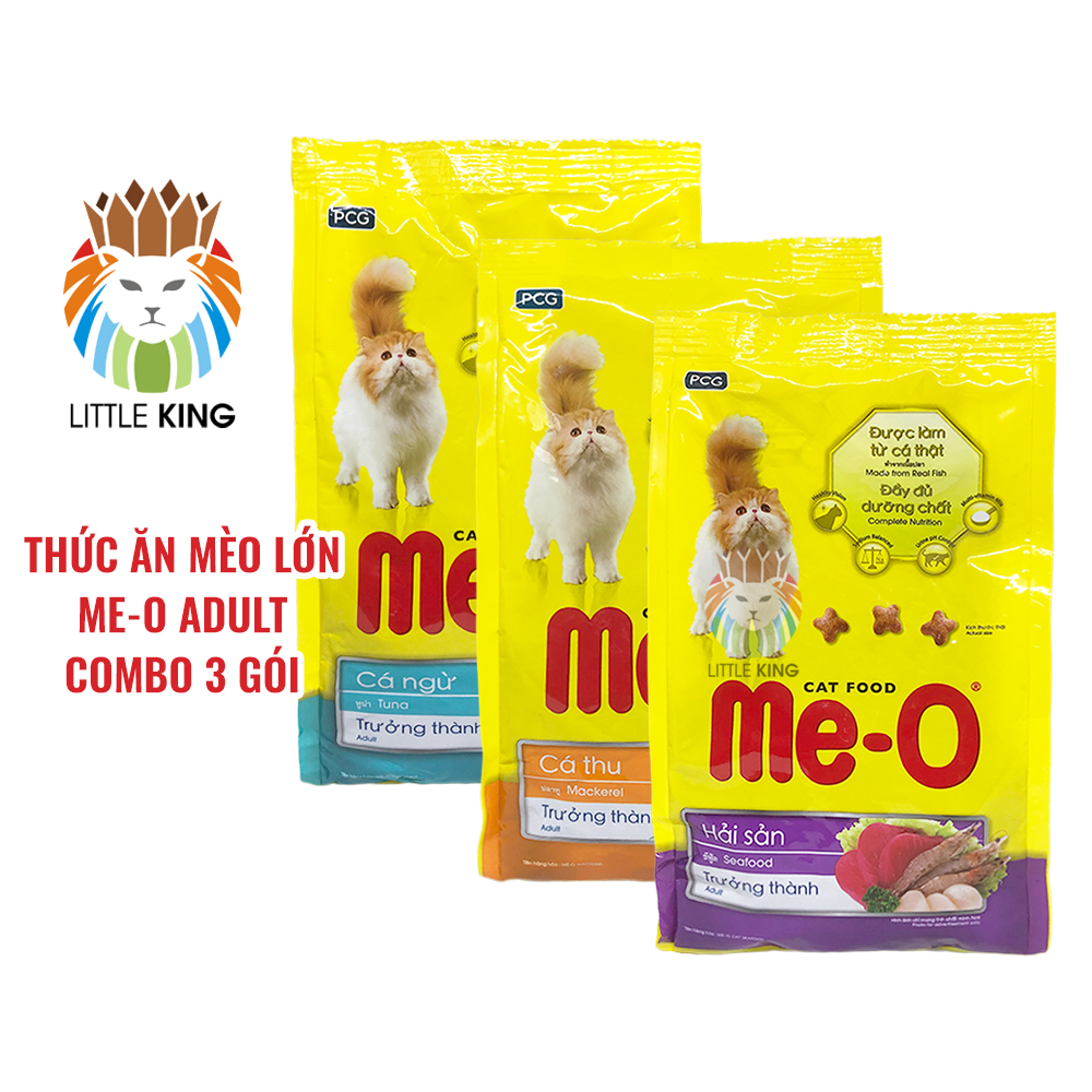 Combo 3 gói Thức ăn cho mèo lớn Me-o Adult, thức ăn hạt mèo giá rẻ Little King pet shop