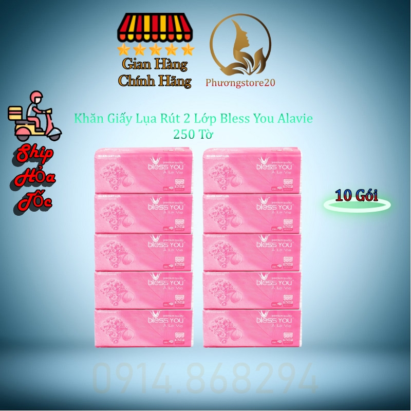 (Combo 10 Gói) Khăn Giấy Lụa Rút 2 Lớp Bless You Silk 200 Tờ/ Bless You À La Vie 250 Tờ