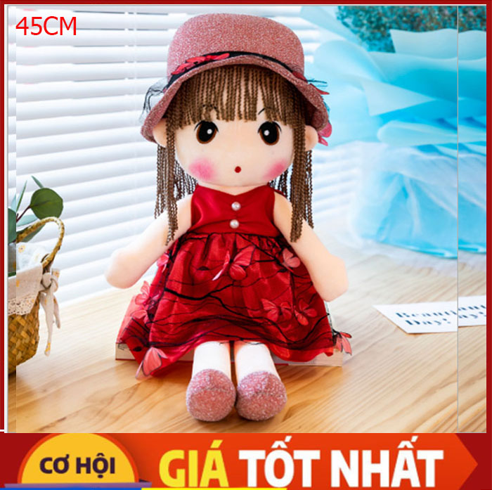 Búp Bê Bằng Vải Bông Mềm Chiều Dài 45cm - Hoa Đỏ