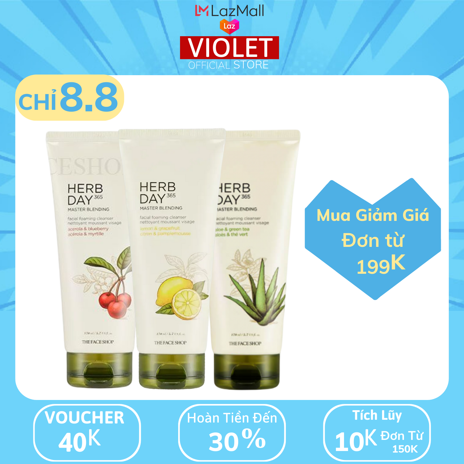 Sữa rửa mặt tạo bọt thefaceshop herb day 365 170ml