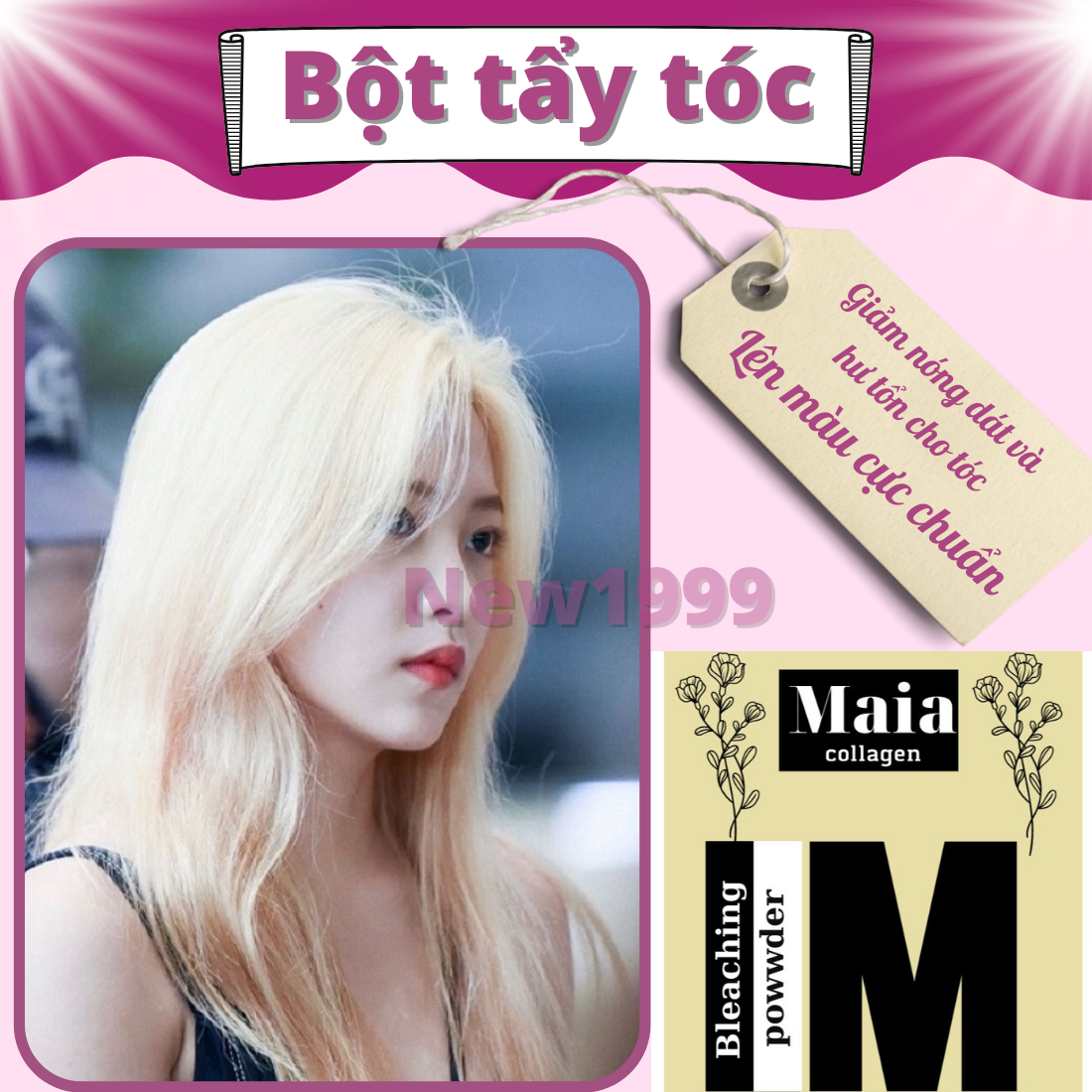 Thuốc tẩy tóc MAIA nâng tone cao an toàn , tẩy tóc mái , gáy , hai mai tặng oxy kèm găng tay