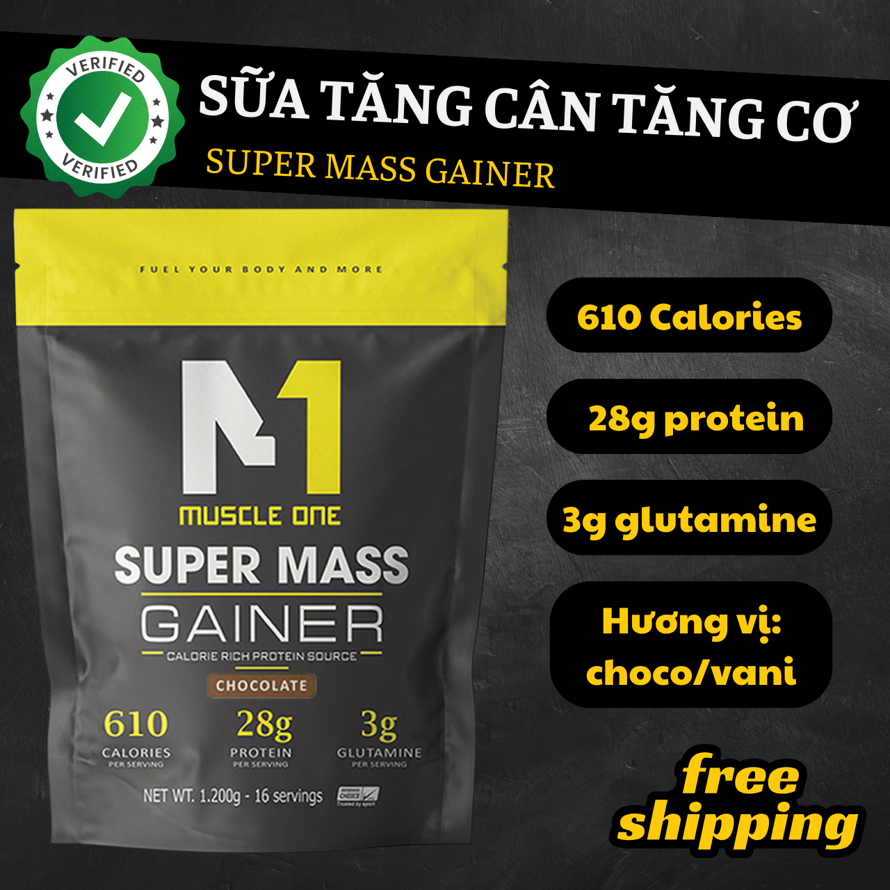 TẶNG BÌNH LẮC Sữa tăng cân tăng cơ super mass, hỗ trợ tăng cân nạc hiệu quả nhanh túi 1.2kg