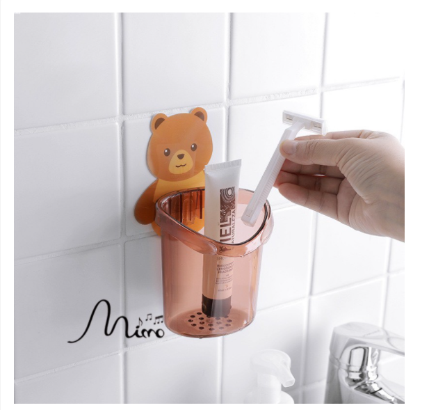 Cốc gấu đựng bàn chải dán tường trong nhà tắm 2 màu 9.5cm*17cm Mimoquatangphukien