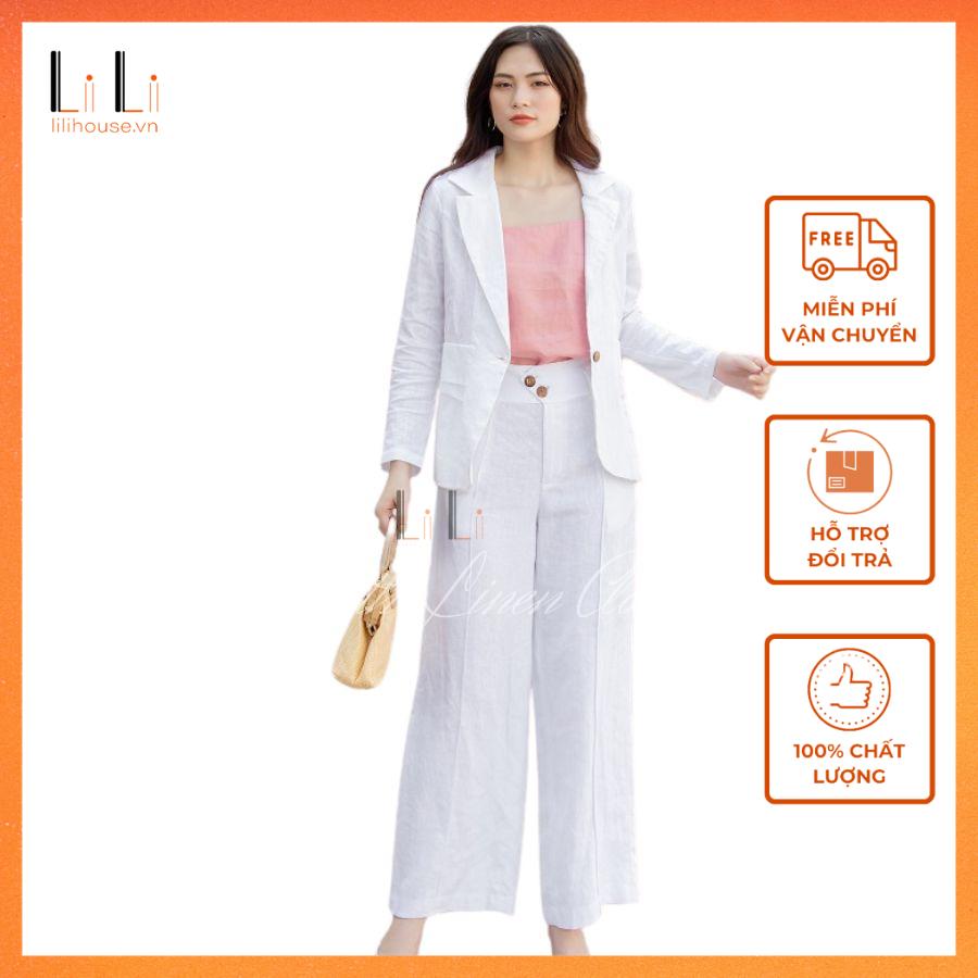Quần Dài Trắng Nữ Ống Suông Rộng Cúc Chéo Phong Cách Công Sở Chất Vải Linen Cao Cấp - LiLi - Thời trang Linen