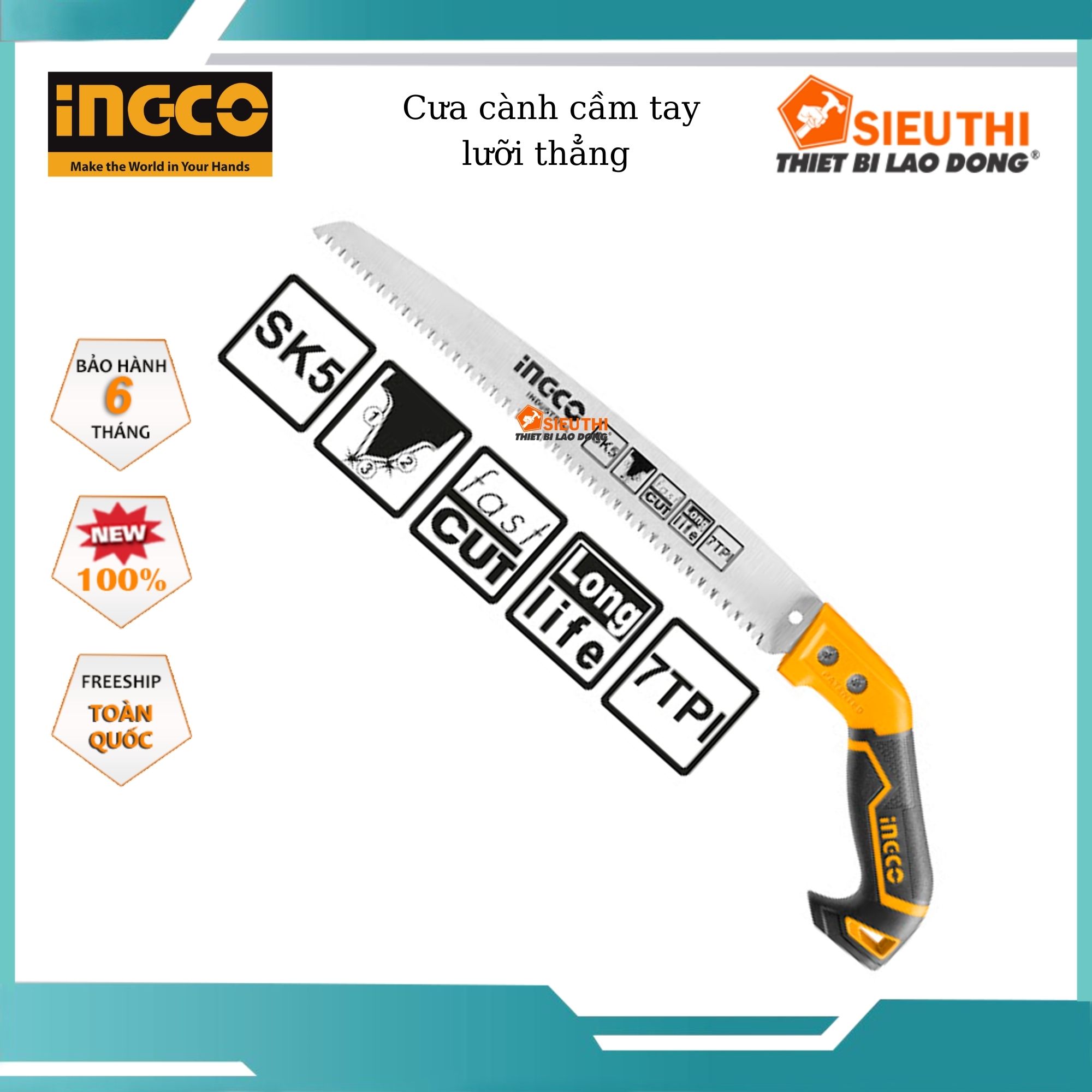 Cưa cành cầm tay ingco hps3008 12" cưa gỗ chuyên dụng siêu sắc bén, lưỡi cưa sk5 7 răng/1" chống cong gãy, chống rỉ sét.