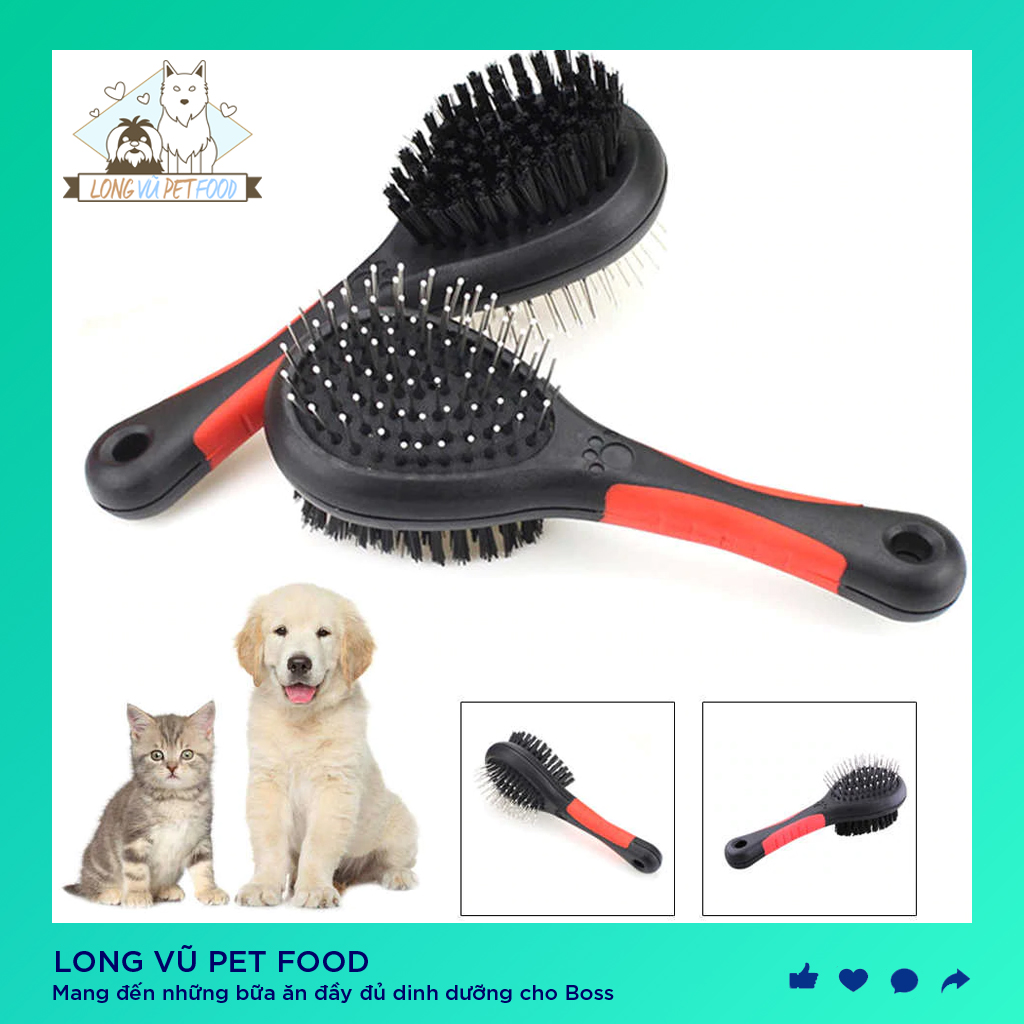 Lược chải lông cho chó mèo 2 mặt cán nhựa màu đỏ đen