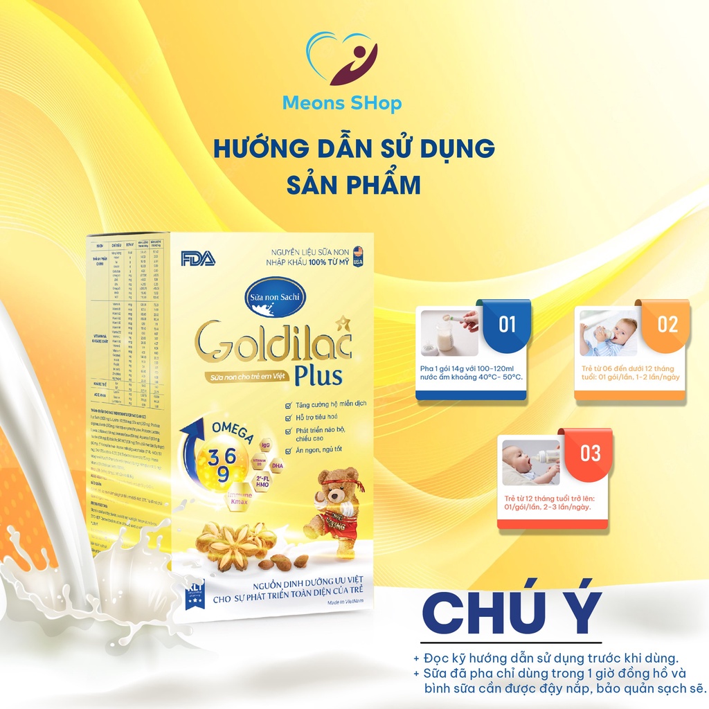 Combo 5 gói lẻ 14g sữa non goldilac plus - sữa tăng cân date t12/2023
