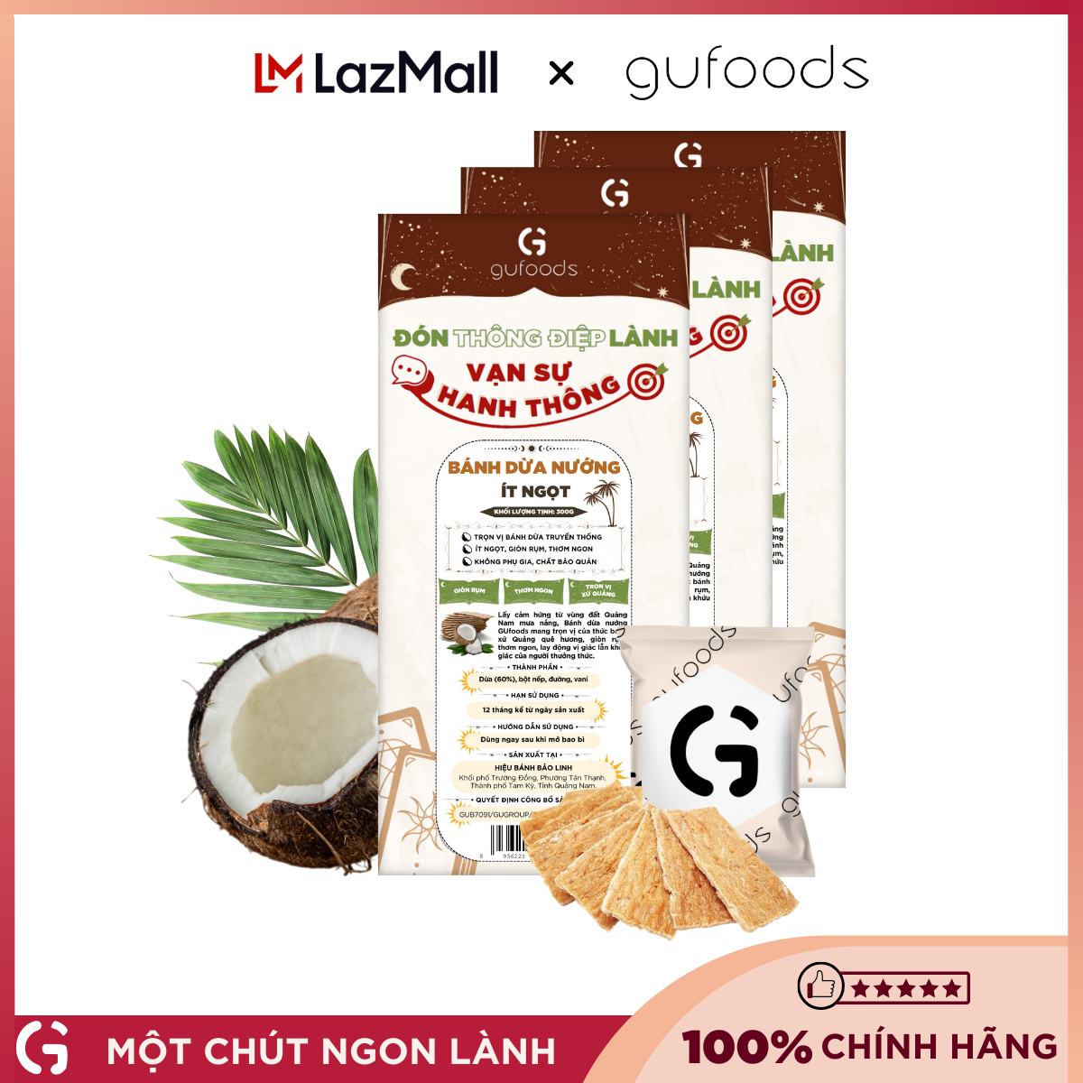 Combo 3 hộp Bánh dừa nướng GUfoods - Giòn rụm, Thơm ngon, Đậm vị bánh dừa xứ Quảng