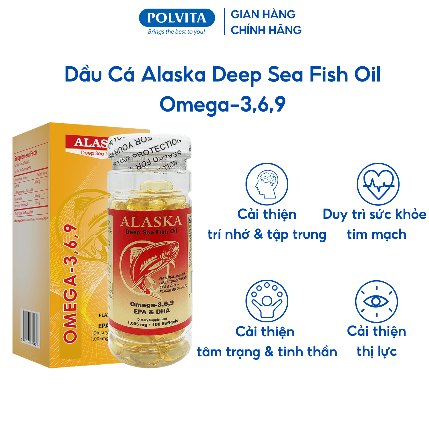 Viên uống dầu cá Alaska Deep Sea Fish Oil -3,6,9 hỗ trợ giảm Cholesterol, nâng cao thị lực