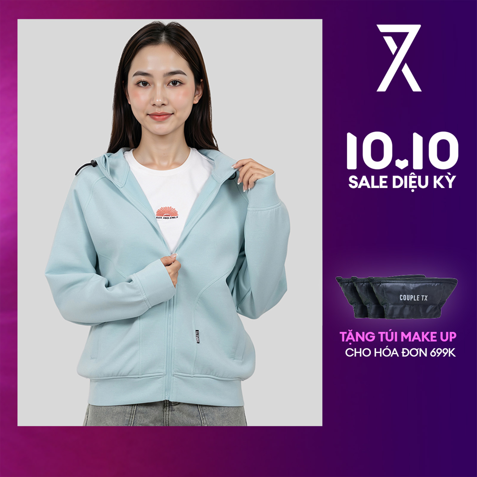 Áo Khoác Nữ COUPLE TX Thun 2 Da Tay Raglan Form Relax WOK 2066