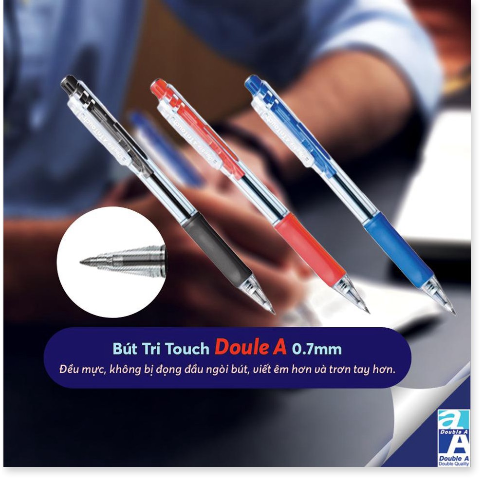 Bút bi 0.7mm trơn và êm tay Double A Tritouch India