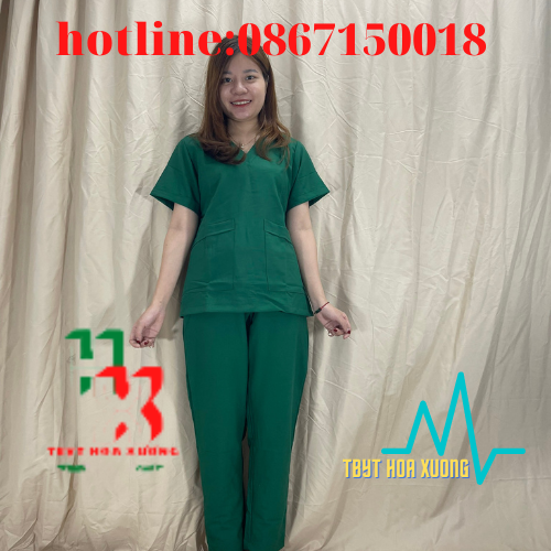 Bộ Scrubs cổ tim phòng mổ, đồng phục Spa, phòng khám, Bác Sĩ, quần áo phòng mổ, đồng phục phẫu thuật màu xanh lá cây