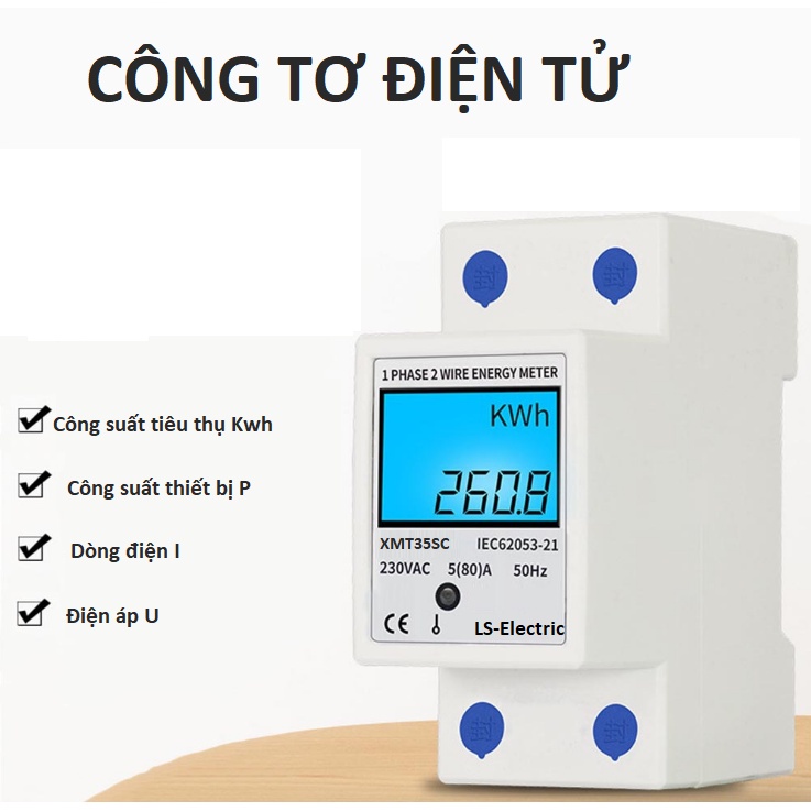 Công tơ điện tử đa năng hiển thị 1 thông số và 4 thông số 80A LS, SINO đo công suất, điện áp, cường độ dòng điện