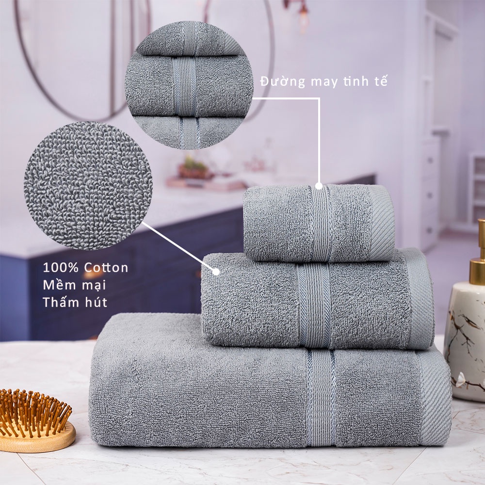 Khăn tắm gia đình 100% cotton tự nhiên dày dặn, thấm nước tốt, kt 60x120cm