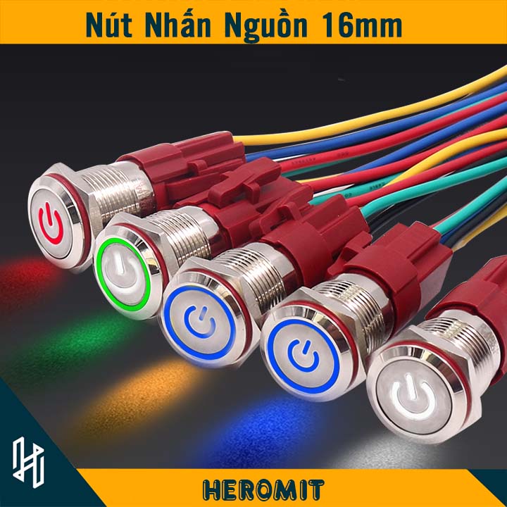 Nút nhấn nguồn 16mm , Nút nhấn giữ có led 12-24V