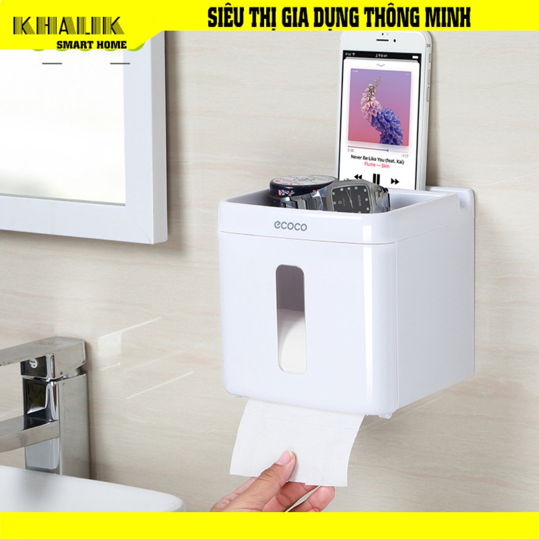 [Hàng chính hãng] Hộp đựng giấy vệ sinh, kệ giấy vệ sinh treo tường Ecoco E1612 không cần khoan tường - Hàng đẹp