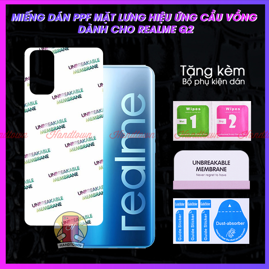 Miếng dán mặt lưng ppf dành cho realme q2 cầu vồng trong suốt vân cá sấu