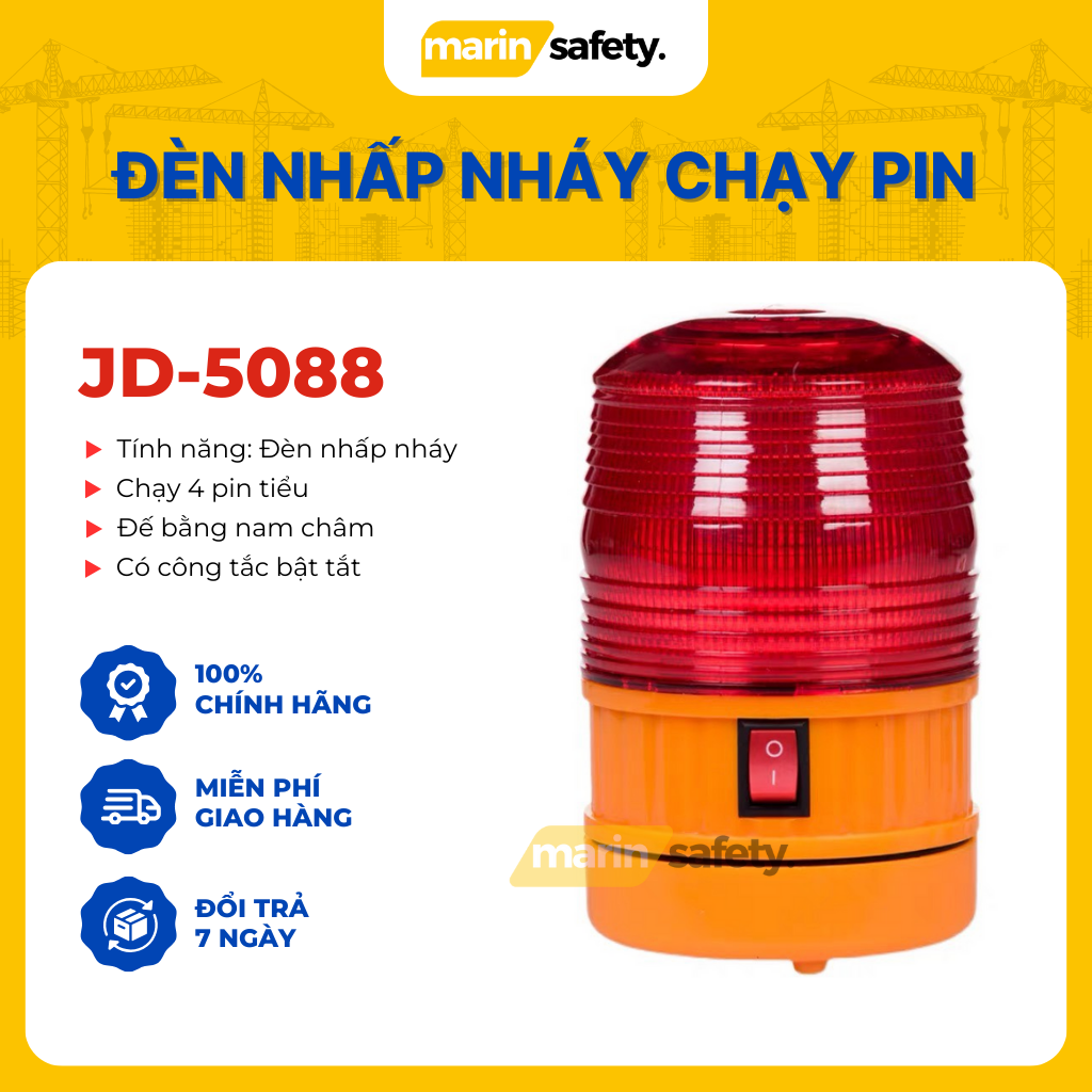 Đèn cảnh báo công trình thi công, đèn led nhấp nháy cảnh báo tín hiệu JD-5088 sử dụng pin, đế có nam châm