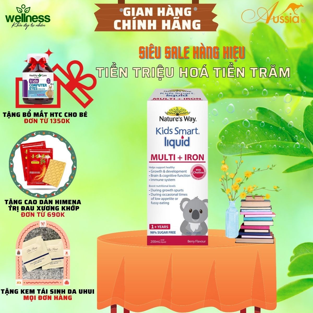 Siro vitamin tổng hợp và sắt nước cho bé nature's way kids smart liquid multi + iron 200ml-hàng date mới