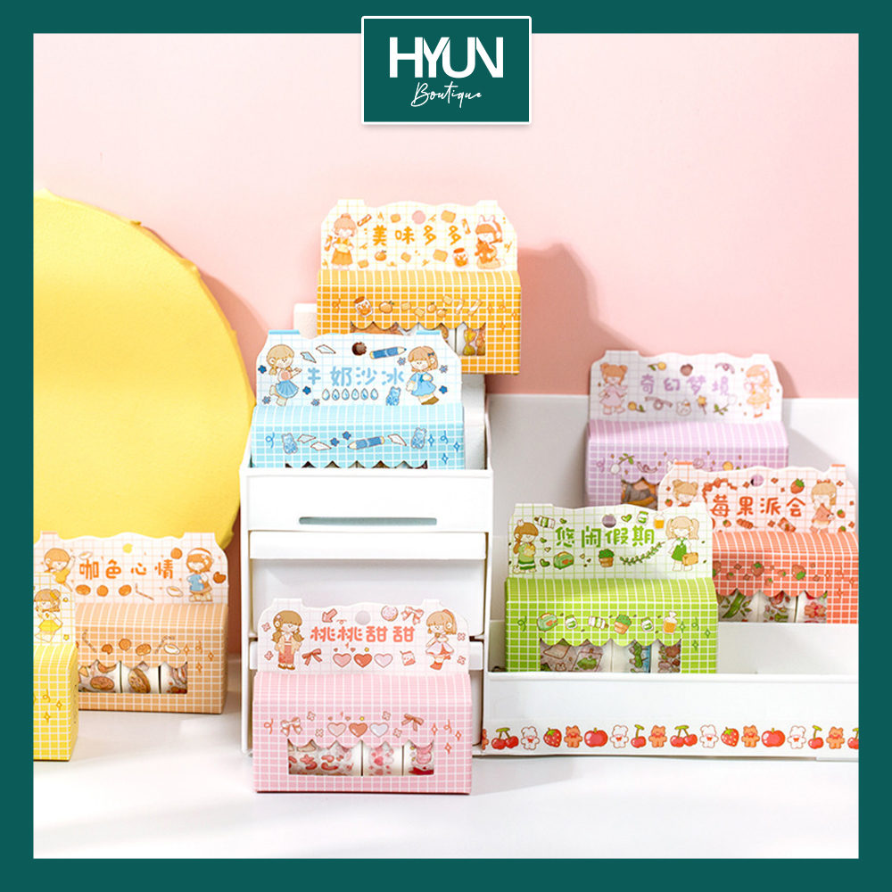 [HCM]Bộ 5 cuộn washi tape Doudou Hyun Boutique trang trí nhật ký Bullet journal - DIY