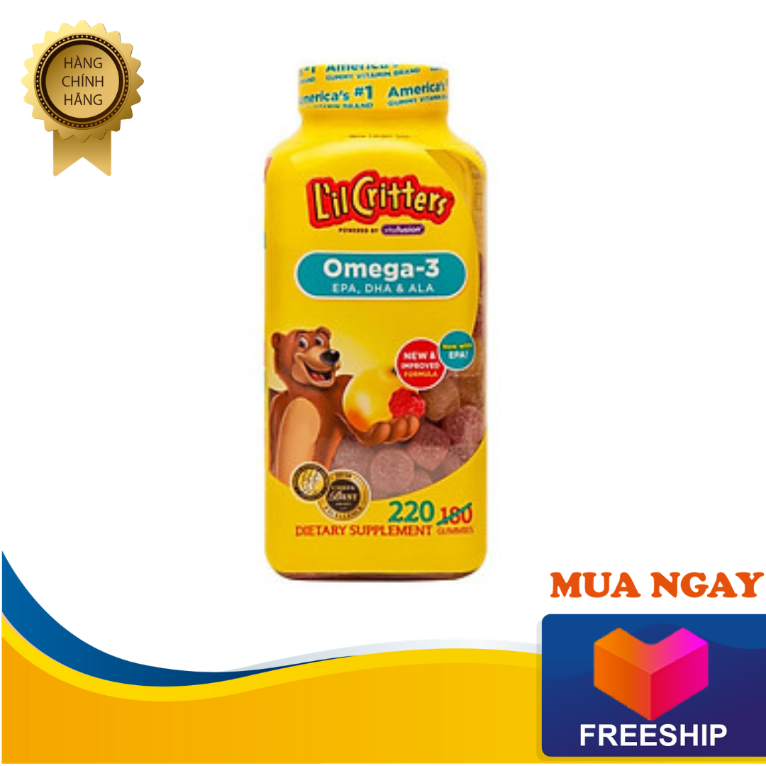 Kẹo gấu dẻo lil critters omega-3 dha gummy fish lọ 220 viên