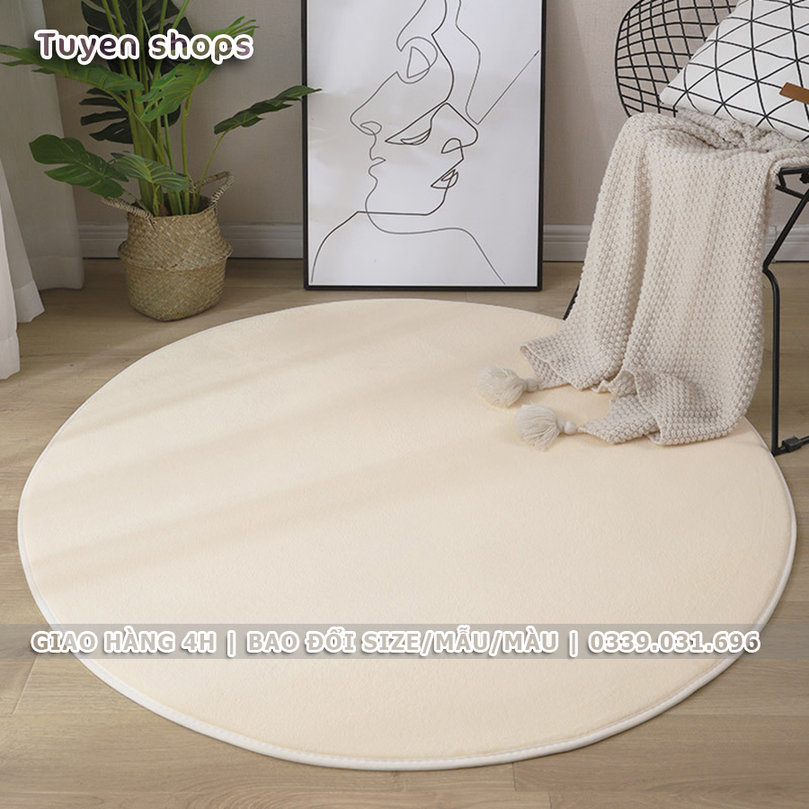 Thảm tròn trải sàn nhung nỉ màu trắng sữa | 80cm | cao cấp | bao giặt