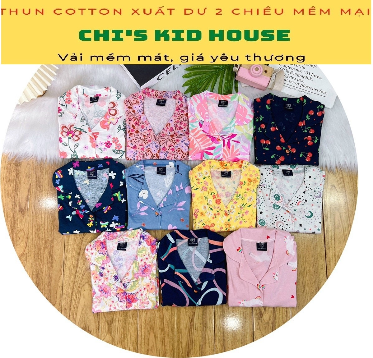 Đồ bộ dài tay/ pyjama thun cotton 2 chiều cho bé gái 9-25kg