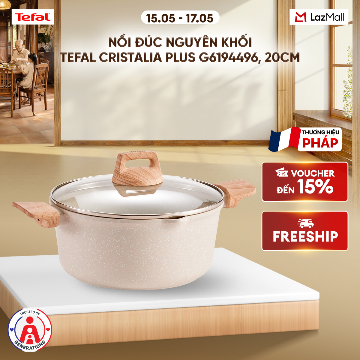 Nồi đúc nguyên khối Tefal Cristalia Plus G6194496, 20cm