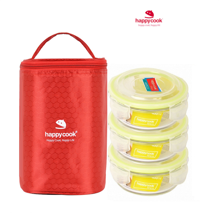 Bộ 3 hộp thủy tinh 400ml kèm túi giữ nhiệt - hộp thủy tinh