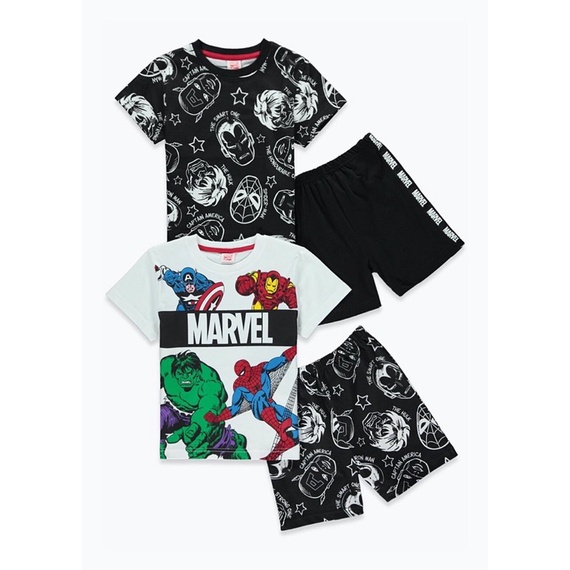 Bộ cộc tay bé trai in hình marvel chất coton hàng xuất