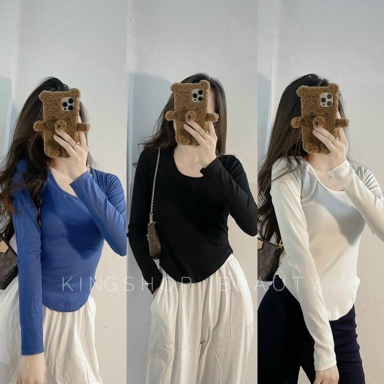 Áo kiểu nữ ôm body tay DÀI cổ vuông thun mịn vạt bầu cực dễ thương