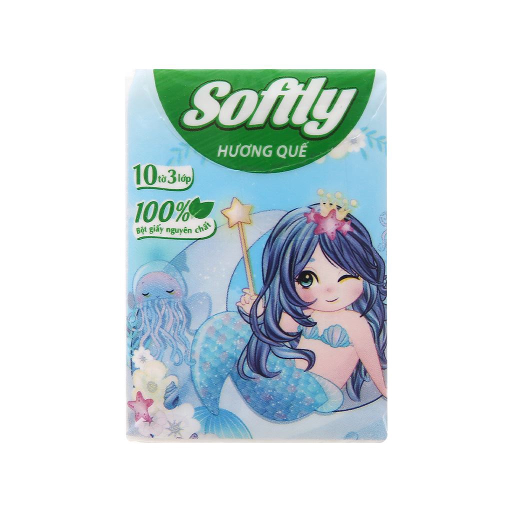 Khăn giấy bỏ túi softly cao cấp hương quế 10 tờ-3 lớp-10 gói