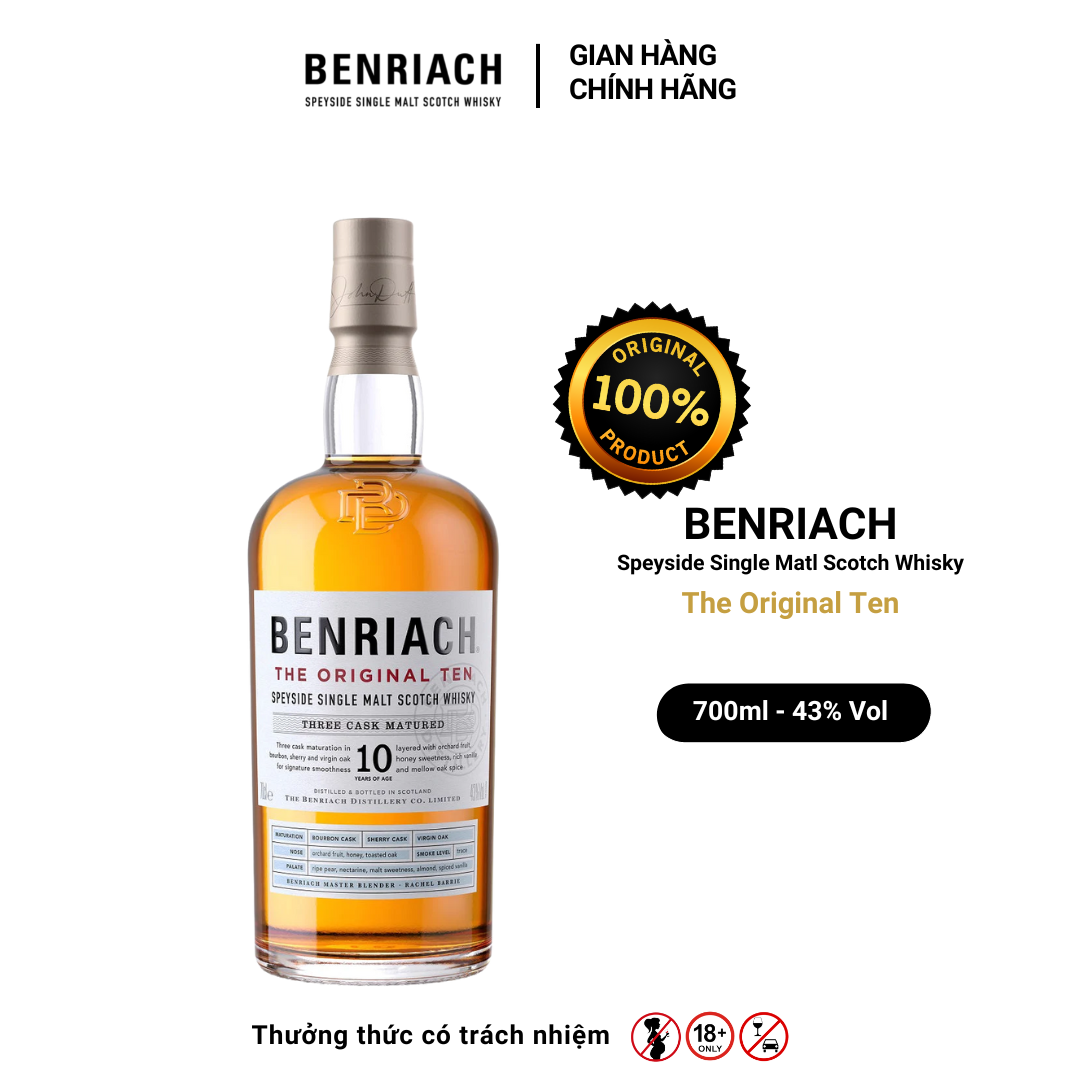 Rượu whisky Benriach Speyside Single Malt THE ORIGINAL TEN Nồng Độ Alc 43% 700ml [Có kèm hộp]