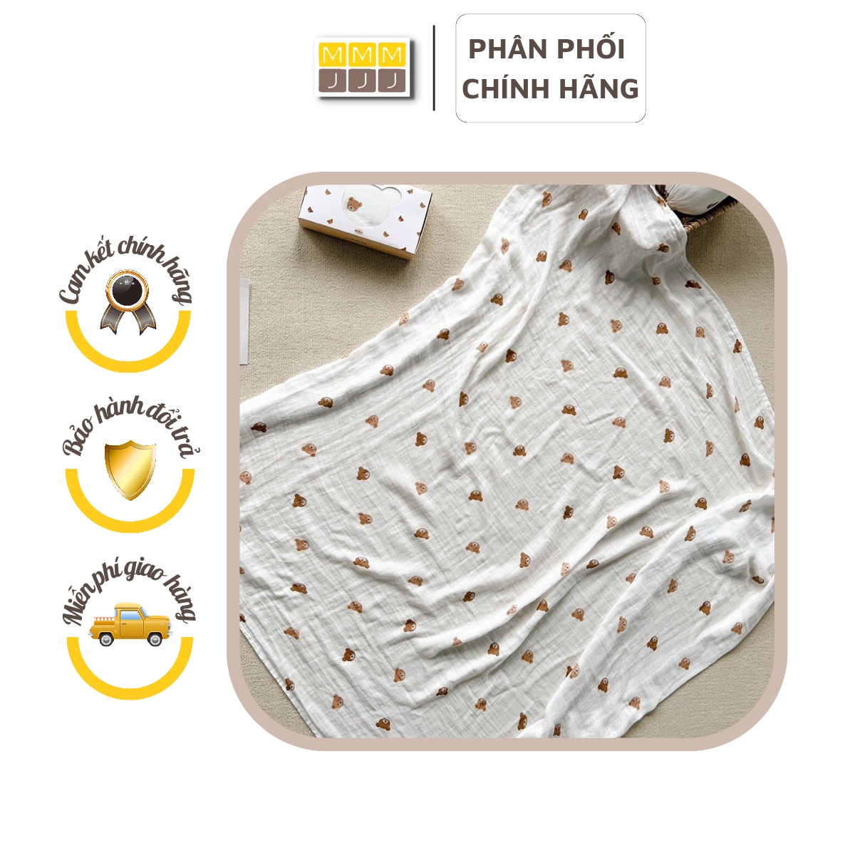 Khăn tắm đa năng sợi tre Mochee cao cấp họa tiết gấu cho bé - Kích thước 110X120cm